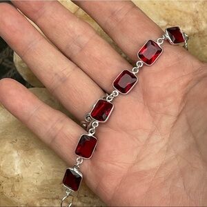 Rectangular faceted red crystal link bracelet NWT